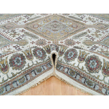 Load image into Gallery viewer, 14&#39;x14&#39; Smoky White, Shiraz Reimagined, Thick And Plush, Unique Flower Rosettes Border Design, Hand Knotted, Vegetable Dyes, Pure Wool, Square Sustainable Oriental Rug FWR394914