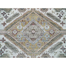 Load image into Gallery viewer, 14&#39;x14&#39; Smoky White, Shiraz Reimagined, Thick And Plush, Unique Flower Rosettes Border Design, Hand Knotted, Vegetable Dyes, Pure Wool, Square Sustainable Oriental Rug FWR394914
