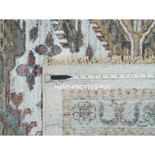 Load image into Gallery viewer, 14&#39;x14&#39; Smoky White, Shiraz Reimagined, Thick And Plush, Unique Flower Rosettes Border Design, Hand Knotted, Vegetable Dyes, Pure Wool, Square Sustainable Oriental Rug FWR394914