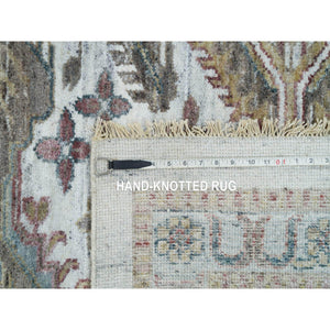 14'x14' Smoky White, Shiraz Reimagined, Thick And Plush, Unique Flower Rosettes Border Design, Hand Knotted, Vegetable Dyes, Pure Wool, Square Sustainable Oriental Rug FWR394914