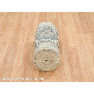 2'7"x21'7" Floral White, Extra Soft Wool, Hand Knotted, Thick and Plush, Reimagined Persian Viss Design, Tone on Tone, Natural Dyes, XL Runner, Oriental Rug FWR394938