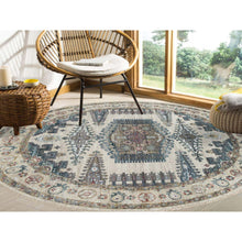 Load image into Gallery viewer, 8&#39;x8&#39; Alabaster Ivory, Thick And Plush, Soft Wool, Reimagined Persian Viss Design, Hand Knotted, Round Oriental Rug FWR394956