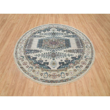 Load image into Gallery viewer, 8&#39;x8&#39; Alabaster Ivory, Thick And Plush, Soft Wool, Reimagined Persian Viss Design, Hand Knotted, Round Oriental Rug FWR394956