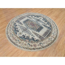 Load image into Gallery viewer, 8&#39;x8&#39; Alabaster Ivory, Thick And Plush, Soft Wool, Reimagined Persian Viss Design, Hand Knotted, Round Oriental Rug FWR394956