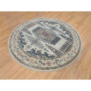8'x8' Alabaster Ivory, Thick And Plush, Soft Wool, Reimagined Persian Viss Design, Hand Knotted, Round Oriental Rug FWR394956