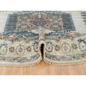 8'x8' Alabaster Ivory, Thick And Plush, Soft Wool, Reimagined Persian Viss Design, Hand Knotted, Round Oriental Rug FWR394956