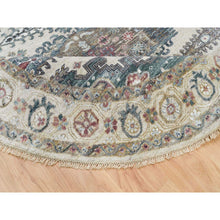 Load image into Gallery viewer, 8&#39;x8&#39; Alabaster Ivory, Thick And Plush, Soft Wool, Reimagined Persian Viss Design, Hand Knotted, Round Oriental Rug FWR394956