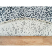 Load image into Gallery viewer, 6&#39;x6&#39; Ice Ice Gray, Wool And Silk, Broken And Erased Persian Design, Hand Knotted, Round Oriental Rug FWR394974