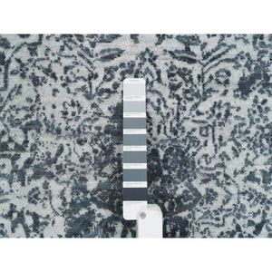 6'x6' Ice Ice Gray, Wool And Silk, Broken And Erased Persian Design, Hand Knotted, Round Oriental Rug FWR394974