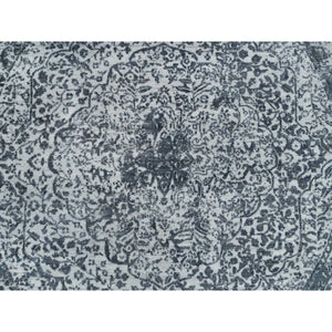 6'x6' Ice Ice Gray, Wool And Silk, Broken And Erased Persian Design, Hand Knotted, Round Oriental Rug FWR394974