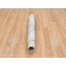 Load image into Gallery viewer, 6&#39;x6&#39; Ice Ice Gray, Wool And Silk, Broken And Erased Persian Design, Hand Knotted, Round Oriental Rug FWR394974