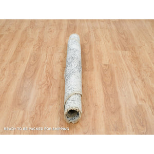 6'x6' Ice Ice Gray, Wool And Silk, Broken And Erased Persian Design, Hand Knotted, Round Oriental Rug FWR394974
