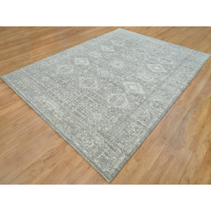 9'x12' Cloudy Gray, Karajeh Persian Design, 100% Wool, Hand Loomed, Oriental Rug FWR395004