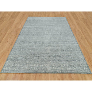 8'10"x12' Porcelain White with Pop of Templeton Gray, Tone on Tone, Pure Wool, Mamluk Design, Hand Loomed, Oriental Rug FWR395010