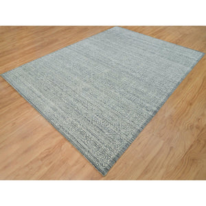 8'10"x12' Porcelain White with Pop of Templeton Gray, Tone on Tone, Pure Wool, Mamluk Design, Hand Loomed, Oriental Rug FWR395010