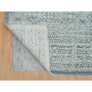 8'10"x12' Porcelain White with Pop of Templeton Gray, Tone on Tone, Pure Wool, Mamluk Design, Hand Loomed, Oriental Rug FWR395010
