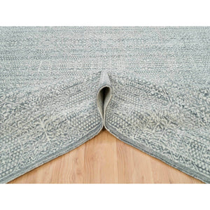 8'10"x12' Porcelain White with Pop of Templeton Gray, Tone on Tone, Pure Wool, Mamluk Design, Hand Loomed, Oriental Rug FWR395010