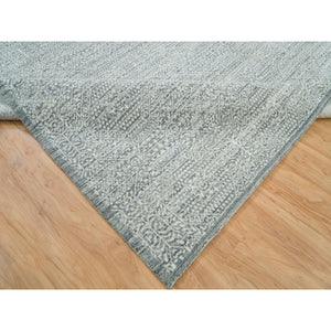 8'10"x12' Porcelain White with Pop of Templeton Gray, Tone on Tone, Pure Wool, Mamluk Design, Hand Loomed, Oriental Rug FWR395010