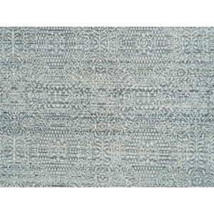 8'10"x12' Porcelain White with Pop of Templeton Gray, Tone on Tone, Pure Wool, Mamluk Design, Hand Loomed, Oriental Rug FWR395010
