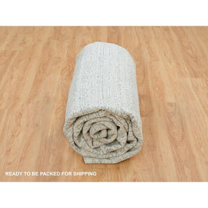 8'10"x12' Porcelain White with Pop of Templeton Gray, Tone on Tone, Pure Wool, Mamluk Design, Hand Loomed, Oriental Rug FWR395010