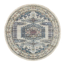 Load image into Gallery viewer, 5&#39;10&quot;x5&#39;10&quot; Eggshell Ivory, Plush and Lush, Tone on Tone, Natural Dyes, Extra Soft Wool, Hand Knotted Reimagined Persian Viss Design, Round, Oriental Rug FWR395022