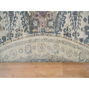 5'10"x5'10" Eggshell Ivory, Plush and Lush, Tone on Tone, Natural Dyes, Extra Soft Wool, Hand Knotted Reimagined Persian Viss Design, Round, Oriental Rug FWR395022