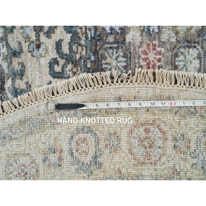 5'10"x5'10" Eggshell Ivory, Plush and Lush, Tone on Tone, Natural Dyes, Extra Soft Wool, Hand Knotted Reimagined Persian Viss Design, Round, Oriental Rug FWR395022