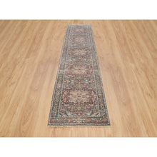 Load image into Gallery viewer, 2&#39;6&quot;x11&#39;9&quot; Rosewood Red with Gainsboro, Heriz Revival, Extra Soft Wool, Soft and Vibrant Pile, Hand Knotted, Runner Oriental Rug FWR395094