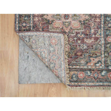 Load image into Gallery viewer, 2&#39;6&quot;x11&#39;9&quot; Rosewood Red with Gainsboro, Heriz Revival, Extra Soft Wool, Soft and Vibrant Pile, Hand Knotted, Runner Oriental Rug FWR395094
