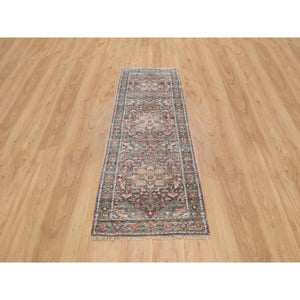 2'7"x7'10" Tuscan Red With Owl Gray, Natural Dyes, 100% Wool, Heriz Revival, Plush And Lush Pile, Hand Knotted, Runner Oriental Rug FWR395100