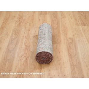 2'7"x7'10" Tuscan Red With Owl Gray, Natural Dyes, 100% Wool, Heriz Revival, Plush And Lush Pile, Hand Knotted, Runner Oriental Rug FWR395100
