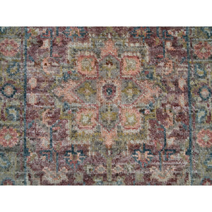 2'x3'1" Wine Red, Organic Wool, Heriz Revival, Hand Knotted, Soft to the Touch Pile, Mat Oriental Rug FWR395118