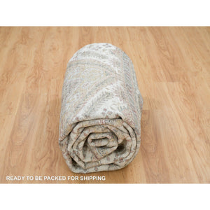 8'10"x11'10" Vista White, Shiraz Reimagined, Organic Wool, Hand Knotted, Natural Dyes, Unique Flower Rosettes Border Design, Thick And Plush, Sustainable Oriental Rug FWR395136