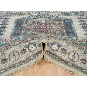9'8"x10' Winter White Soft Tones, Thick And Plush Soft Pile,  Hand Knotted, 100% Wool, Reimagined Persian Viss Design, Square Oriental Rug  FWR395142
