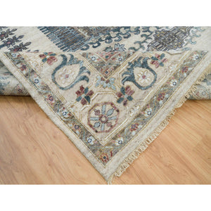 9'8"x10' Winter White Soft Tones, Thick And Plush Soft Pile,  Hand Knotted, 100% Wool, Reimagined Persian Viss Design, Square Oriental Rug  FWR395142