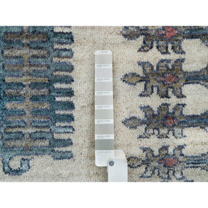 9'8"x10' Winter White Soft Tones, Thick And Plush Soft Pile,  Hand Knotted, 100% Wool, Reimagined Persian Viss Design, Square Oriental Rug  FWR395142