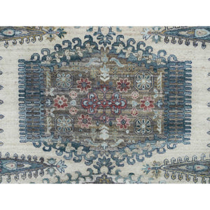 9'8"x10' Winter White Soft Tones, Thick And Plush Soft Pile,  Hand Knotted, 100% Wool, Reimagined Persian Viss Design, Square Oriental Rug  FWR395142