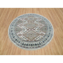 Load image into Gallery viewer, 8&#39;x8&#39; Pearl White, Natural Dyes, Soft And Vibrant Pile, Hand Knotted, Pure Wool, Unique Flower Rosettes Border Design, Shiraz Reimagined, Round Sustainable Oriental Rug FWR395154