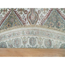 Load image into Gallery viewer, 8&#39;x8&#39; Pearl White, Natural Dyes, Soft And Vibrant Pile, Hand Knotted, Pure Wool, Unique Flower Rosettes Border Design, Shiraz Reimagined, Round Sustainable Oriental Rug FWR395154