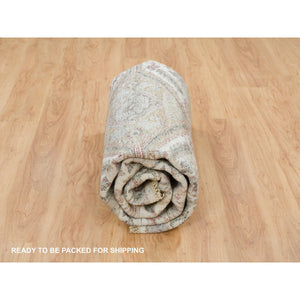 8'x8' Pearl White, Natural Dyes, Soft And Vibrant Pile, Hand Knotted, Pure Wool, Unique Flower Rosettes Border Design, Shiraz Reimagined, Round Sustainable Oriental Rug FWR395154