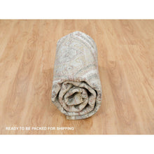 Load image into Gallery viewer, 8&#39;x8&#39; Pearl White, Natural Dyes, Soft And Vibrant Pile, Hand Knotted, Pure Wool, Unique Flower Rosettes Border Design, Shiraz Reimagined, Round Sustainable Oriental Rug FWR395154