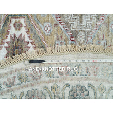 Load image into Gallery viewer, 8&#39;x8&#39; Pearl White, Natural Dyes, Soft And Vibrant Pile, Hand Knotted, Pure Wool, Unique Flower Rosettes Border Design, Shiraz Reimagined, Round Sustainable Oriental Rug FWR395154