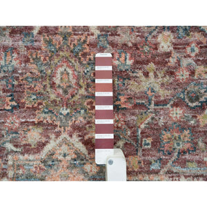 6'x6' Sangria Red, Natural Dyes, Hand Knotted, Pure Wool, Heriz Revival, Plush and Lush Pile, Round Oriental Rug FWR395160