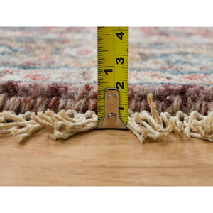 6'x6' Sangria Red, Natural Dyes, Hand Knotted, Pure Wool, Heriz Revival, Plush and Lush Pile, Round Oriental Rug FWR395160