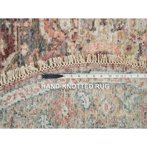 6'x6' Sapphire Blue, Broken Persian Tabriz Erased Design, Round Hand Knotted Wool And Silk, Oriental Rug FWR540792