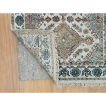 Load image into Gallery viewer, 2&#39;6&quot;x14&#39;1&quot; Swan White, Hand Knotted, All Wool, Shiraz Reimagined Unique Flower Rosettes Border Design, Soft And Vibrant Pile, Xl Runner, Vegetable Dye, Sustainable, Oriental Rug FWR395190