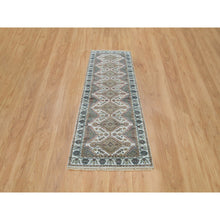 Load image into Gallery viewer, 2&#39;7&quot;x8&#39; Lexicon White, Extra Soft Wool, Plush And Lush, Natural Dyes, Unique Flower Rosettes Border Design, Shiraz Reimagined, Hand Knotted, Runner Sustainable Oriental Rug FWR395196