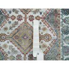 Load image into Gallery viewer, 2&#39;7&quot;x8&#39; Lexicon White, Extra Soft Wool, Plush And Lush, Natural Dyes, Unique Flower Rosettes Border Design, Shiraz Reimagined, Hand Knotted, Runner Sustainable Oriental Rug FWR395196