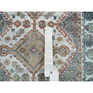 2'7"x8' Lexicon White, Extra Soft Wool, Plush And Lush, Natural Dyes, Unique Flower Rosettes Border Design, Shiraz Reimagined, Hand Knotted, Runner Sustainable Oriental Rug FWR395196