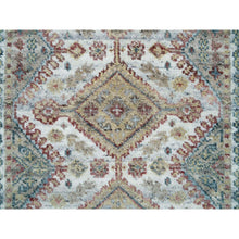 Load image into Gallery viewer, 2&#39;7&quot;x8&#39; Lexicon White, Extra Soft Wool, Plush And Lush, Natural Dyes, Unique Flower Rosettes Border Design, Shiraz Reimagined, Hand Knotted, Runner Sustainable Oriental Rug FWR395196
